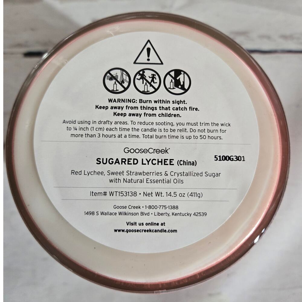 NEW! Goose Creek Candle Sugared Lychee 3-Wick Natural Essentials Oils 14.5oz - Picture 4 of 4